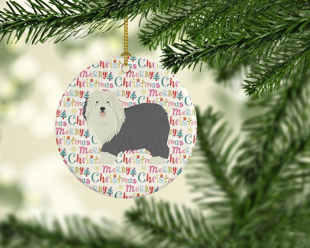 Old English Sheepdog Merry Christmas Ceramic Ornament