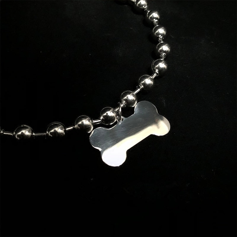 Stainless Steel Dog Tag Necklace with Bone Design