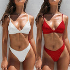 Stylish Solid Color Triangle Bikini for Women