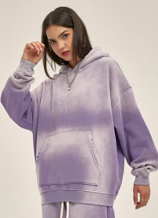 Thick Distressed Hooded Sweater with Fur 350g