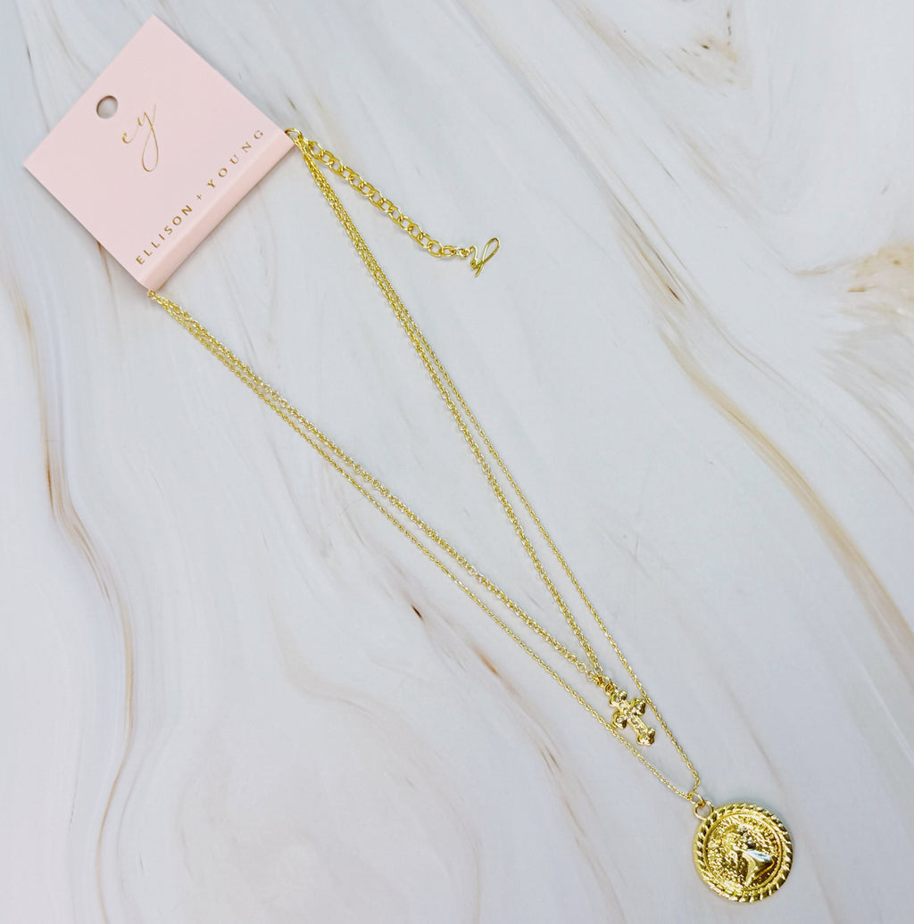 Cross And Coin Layered Necklace | Christian Jewelry