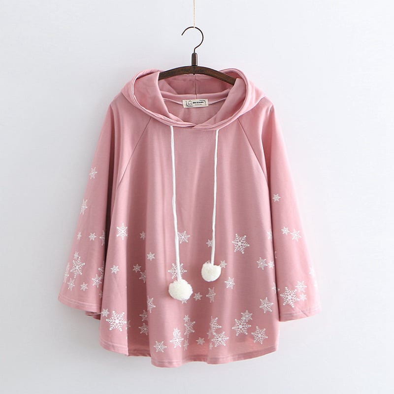 Japanese College Style Cartoon Snowflake Hoodie Pullover | Streetwear