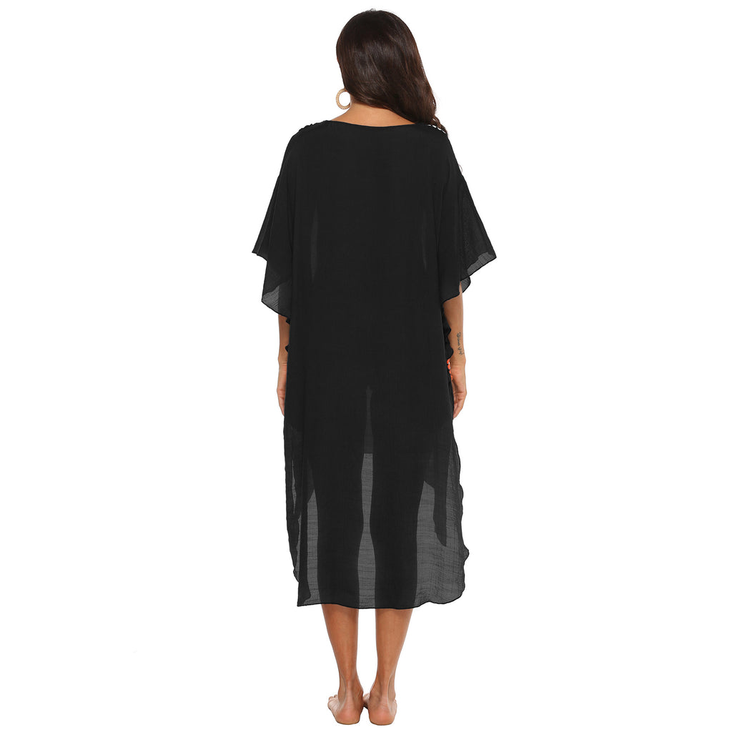 Women's Sexy Deep V Crochet Beach Cover-Up Dress A191230