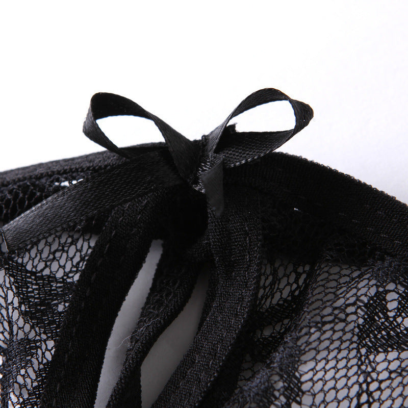 Lace Thong Bodystocking with Open Crotch for Women