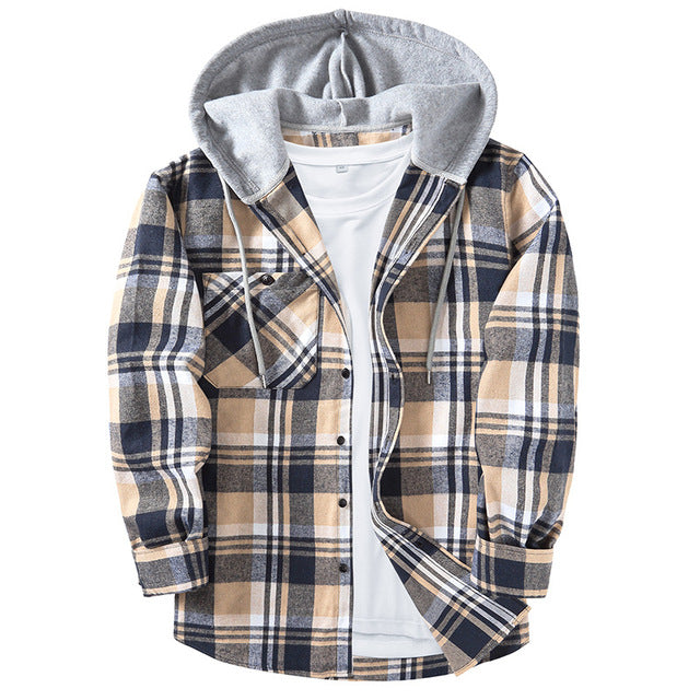 Men's Hooded Checkered Flannel Shirt - Elegant Fashion