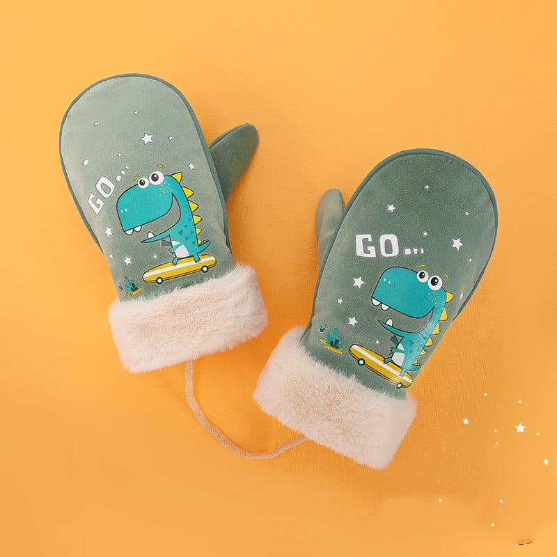 Cute Cartoon Velvet Pupil Mittens for Kids