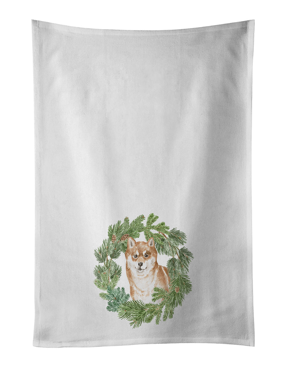 Shiba Inu Sitting Pretty Christmas Wreath Kitchen Towel Set of 2