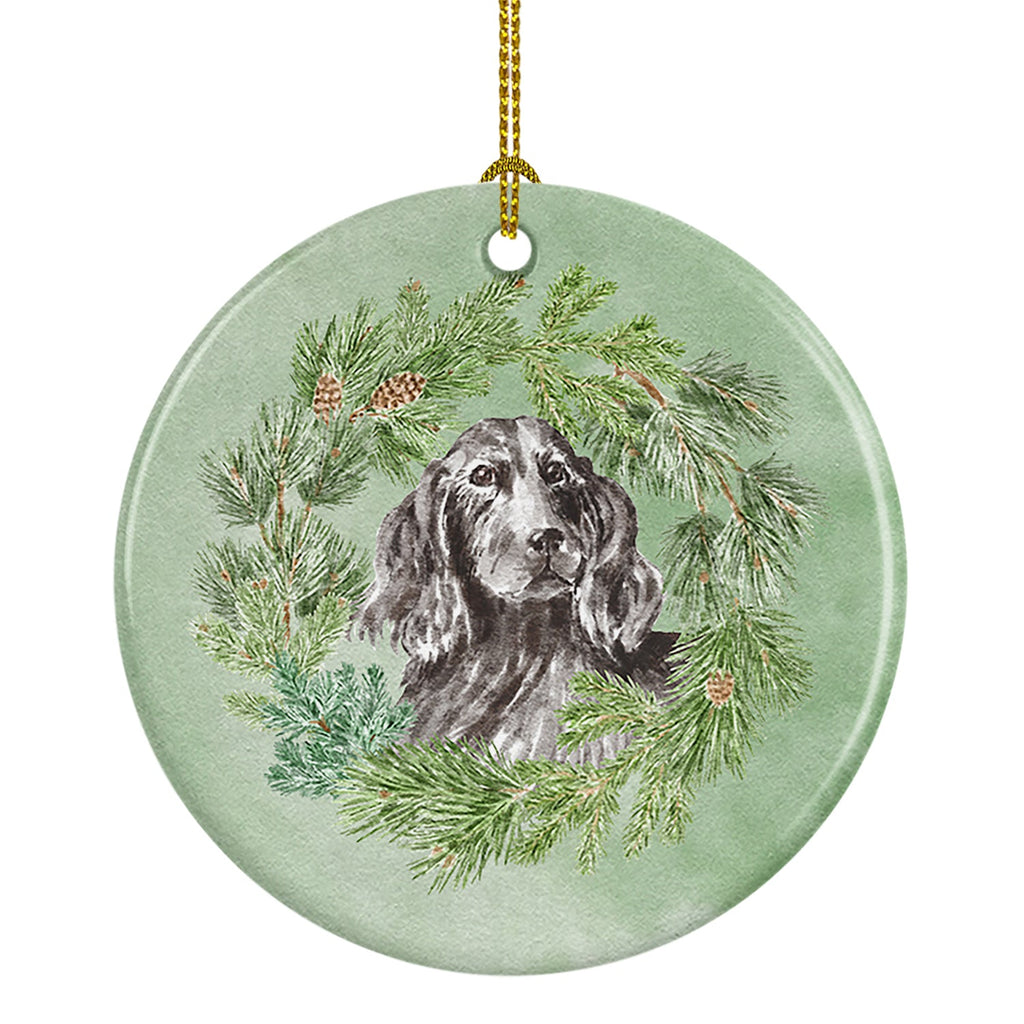 Cocker Spaniel Black Christmas Wreath Ceramic Ornament