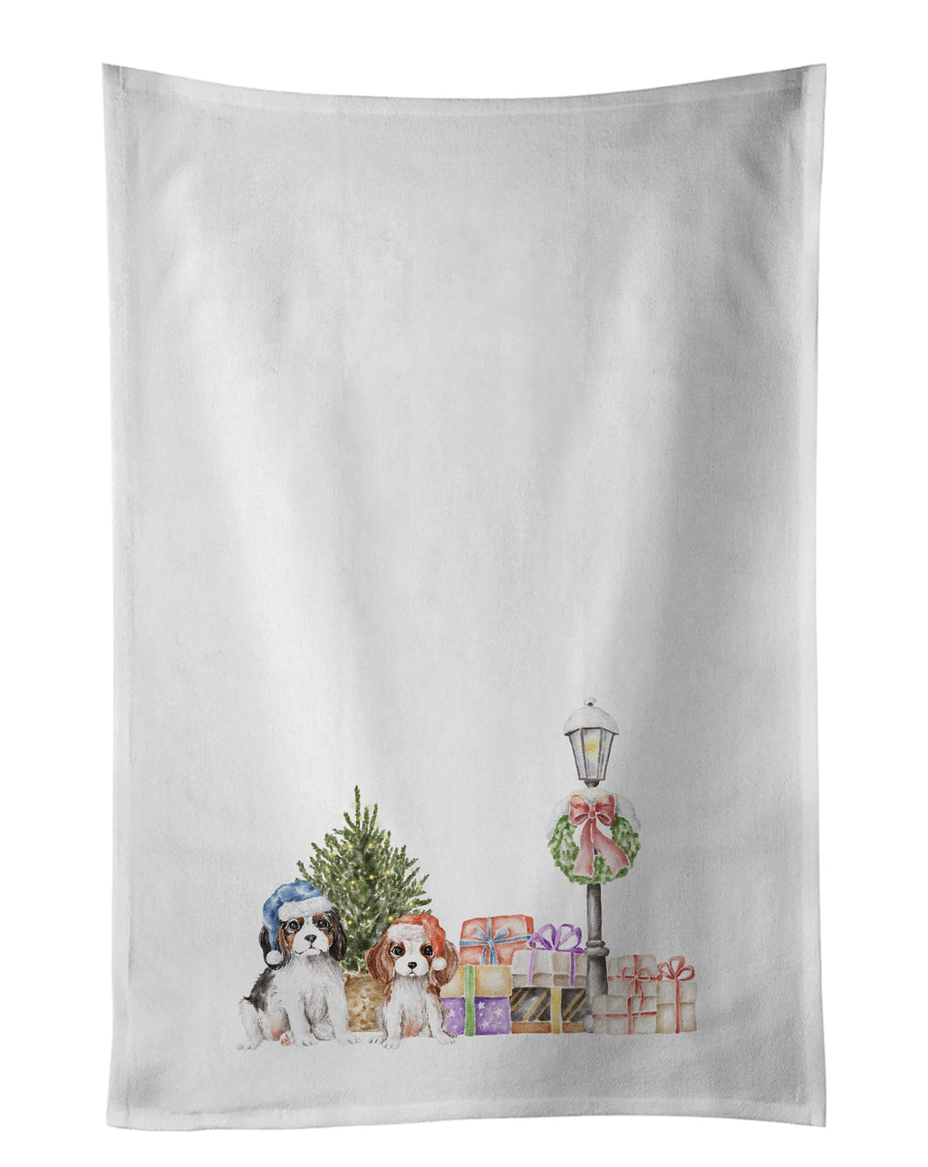 Cavalier King Charles Spaniel Puppy Duo with Christmas Wonderland Kitchen Towel Set of 2