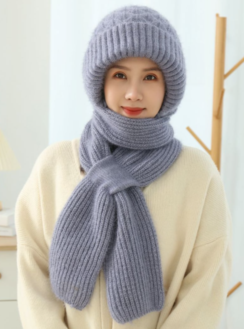 Women's Fleece-lined Knitted Scarf and Hat Set | Embroidered Cap