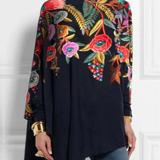 Abstract Christmas Print Loose High Collar Coat