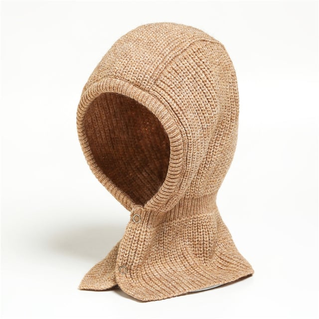 One Piece Warm Wool Hat with Neckband | Embroidered Cap