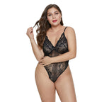 Plus Size White Lace Sheer Bodysuit and Lingerie