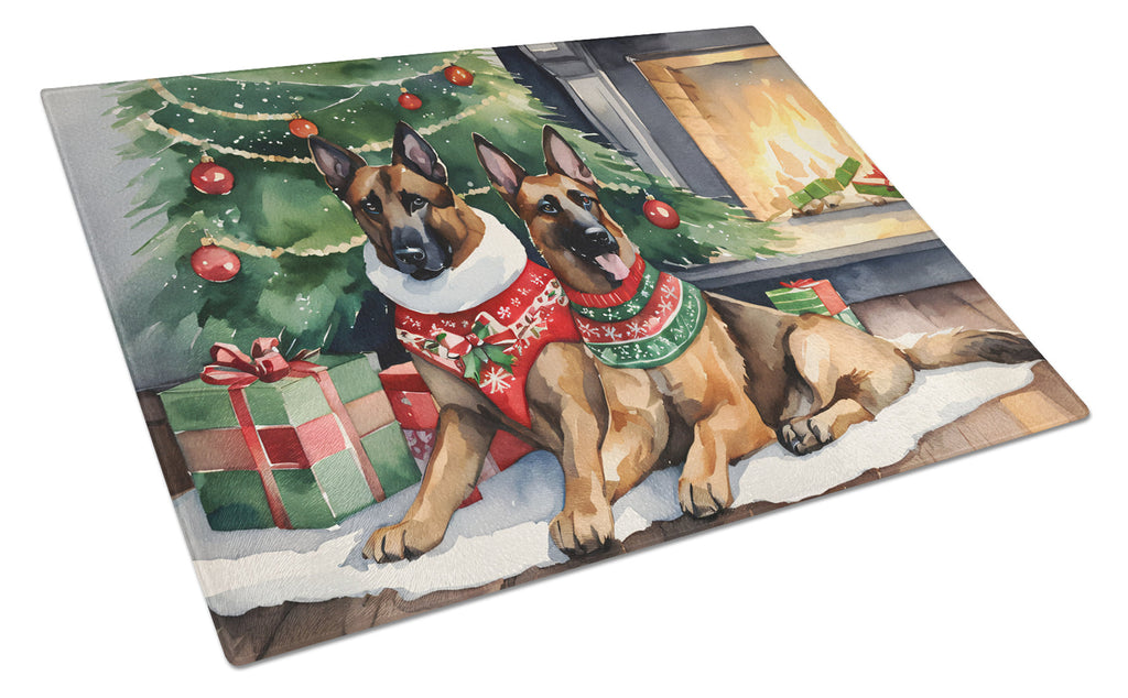 Belgian Malinois Cozy Christmas Glass Cutting Board