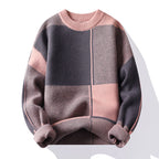 Men's Round Neck Thick Sweater with Geometric Design