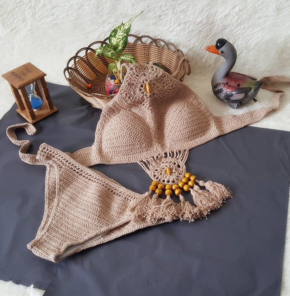 Swimwear Set with Handmade Crochet Tassels
