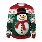Women's Round Neck Sweater with Snowman Print