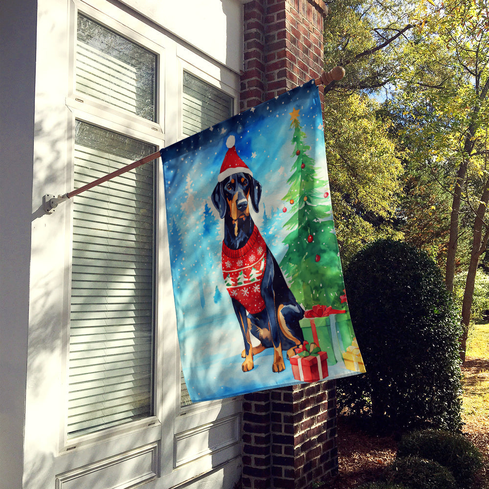 Black and Tan Coonhound Christmas House Flag