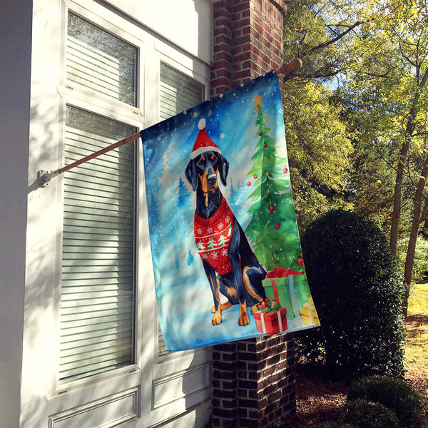 Black and Tan Coonhound Christmas House Flag