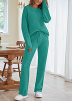 Solid Color Women's Round Neck Long Sleeve Trousers Warm Fleece Suit