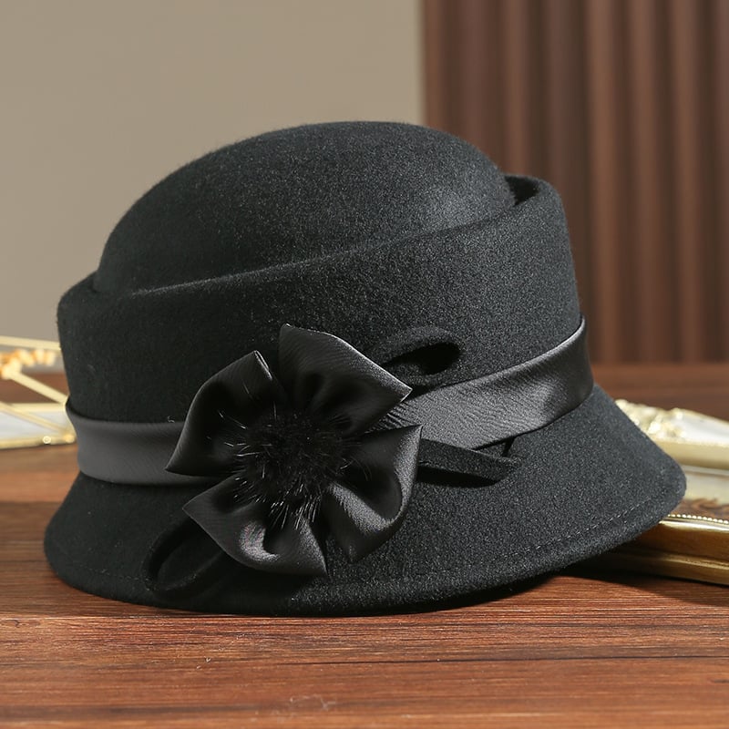 Retro Women's Wool Felt Top Hat | Embroidered Cap