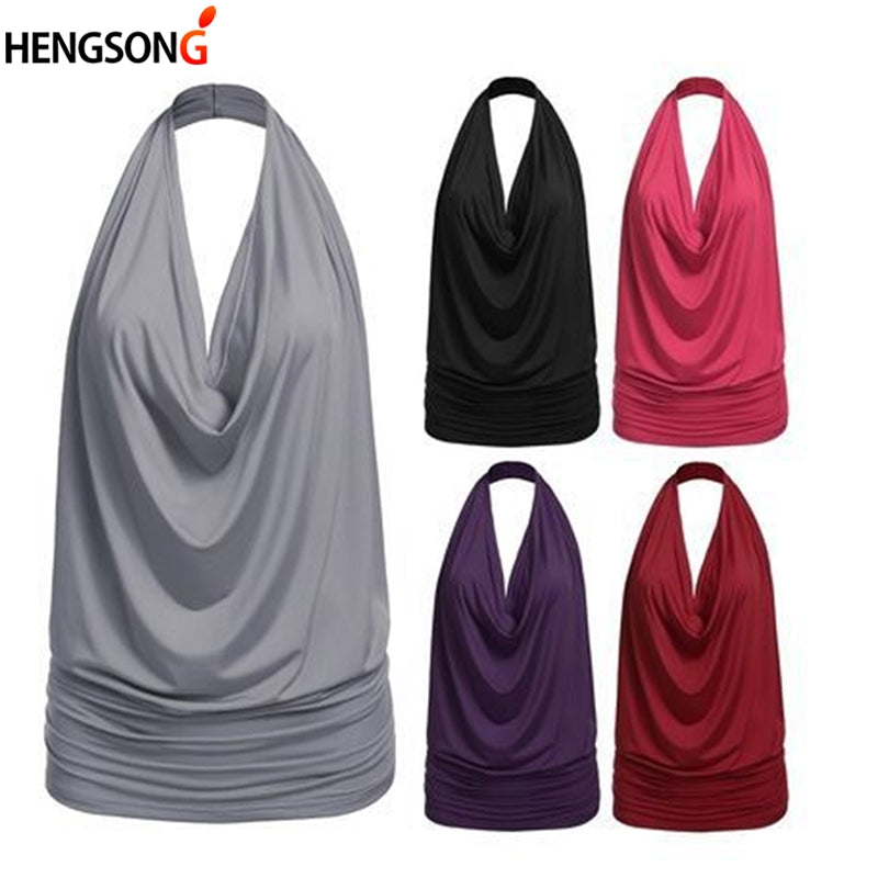 Summer Slim Backless V-neck Solid Tank Top for Women