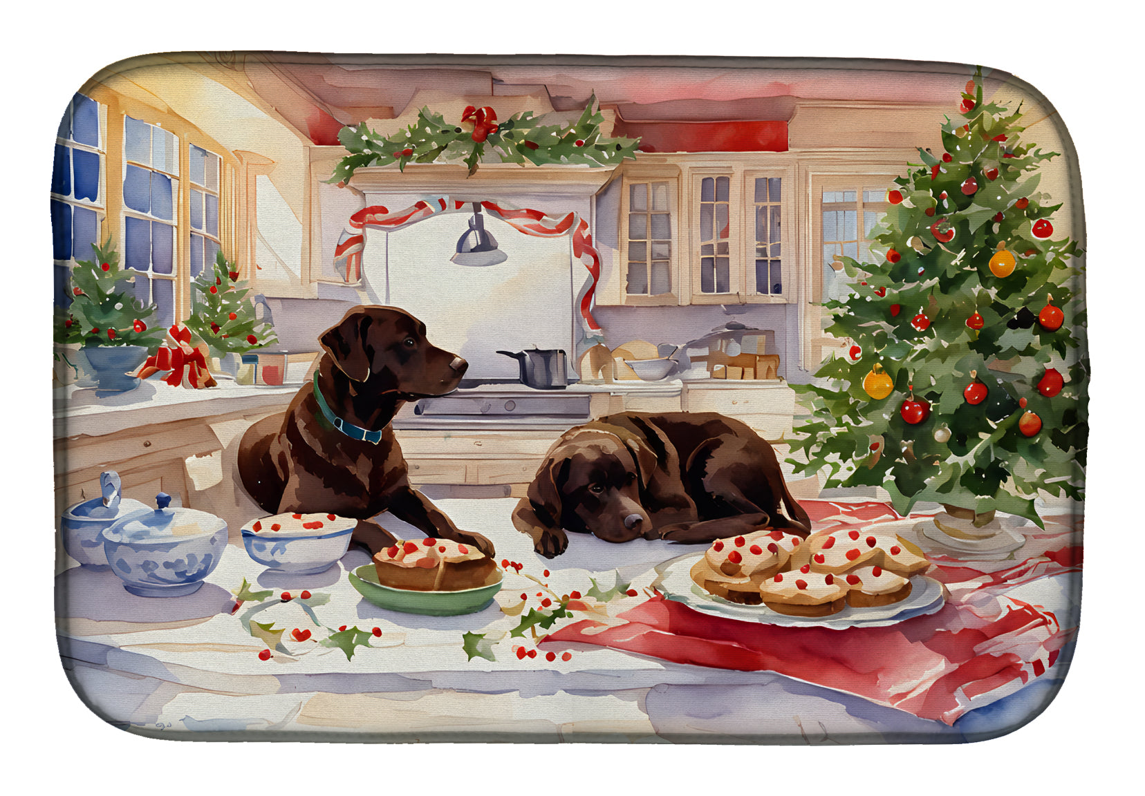 Labrador Retriever Christmas Cookies Dish Drying Mat