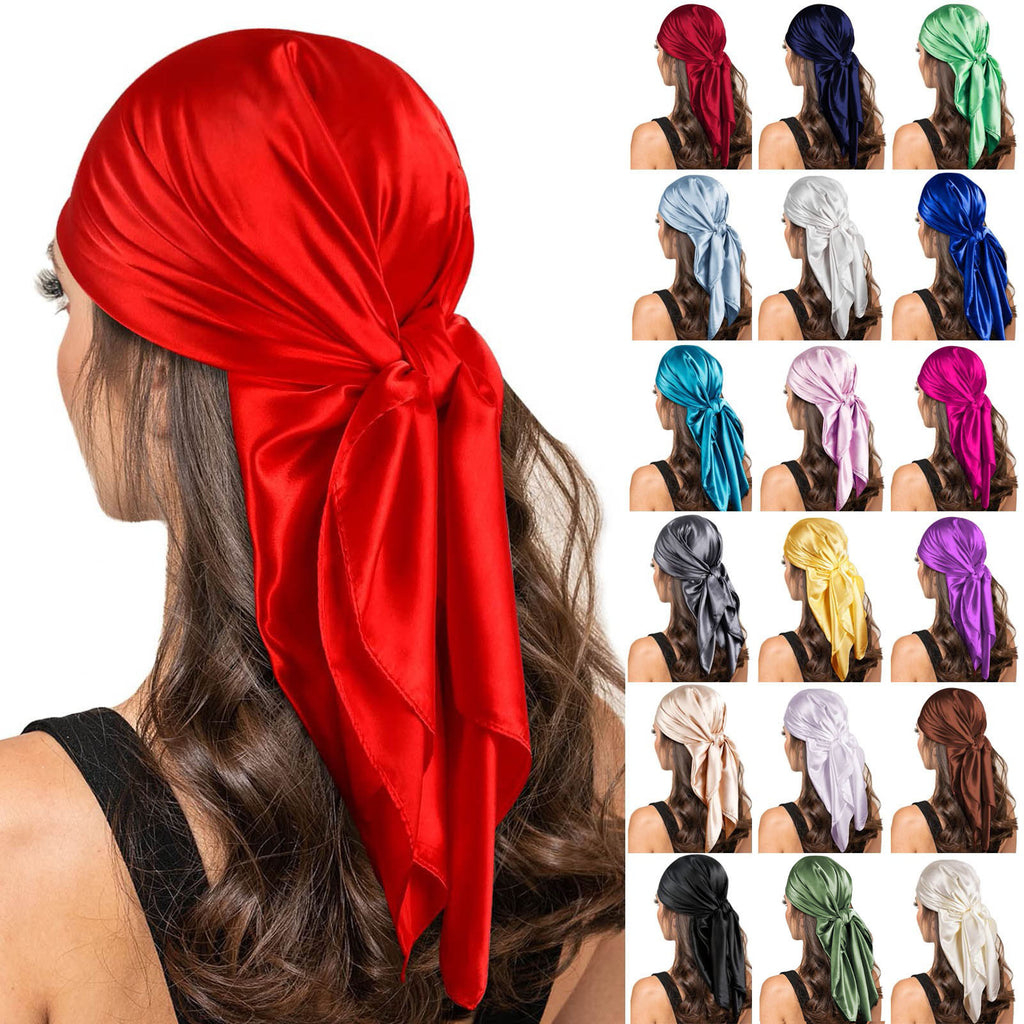 Women's Fashion Solid Satin Square Scarf and Headband