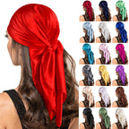 Women's Fashion Solid Satin Square Scarf and Headband