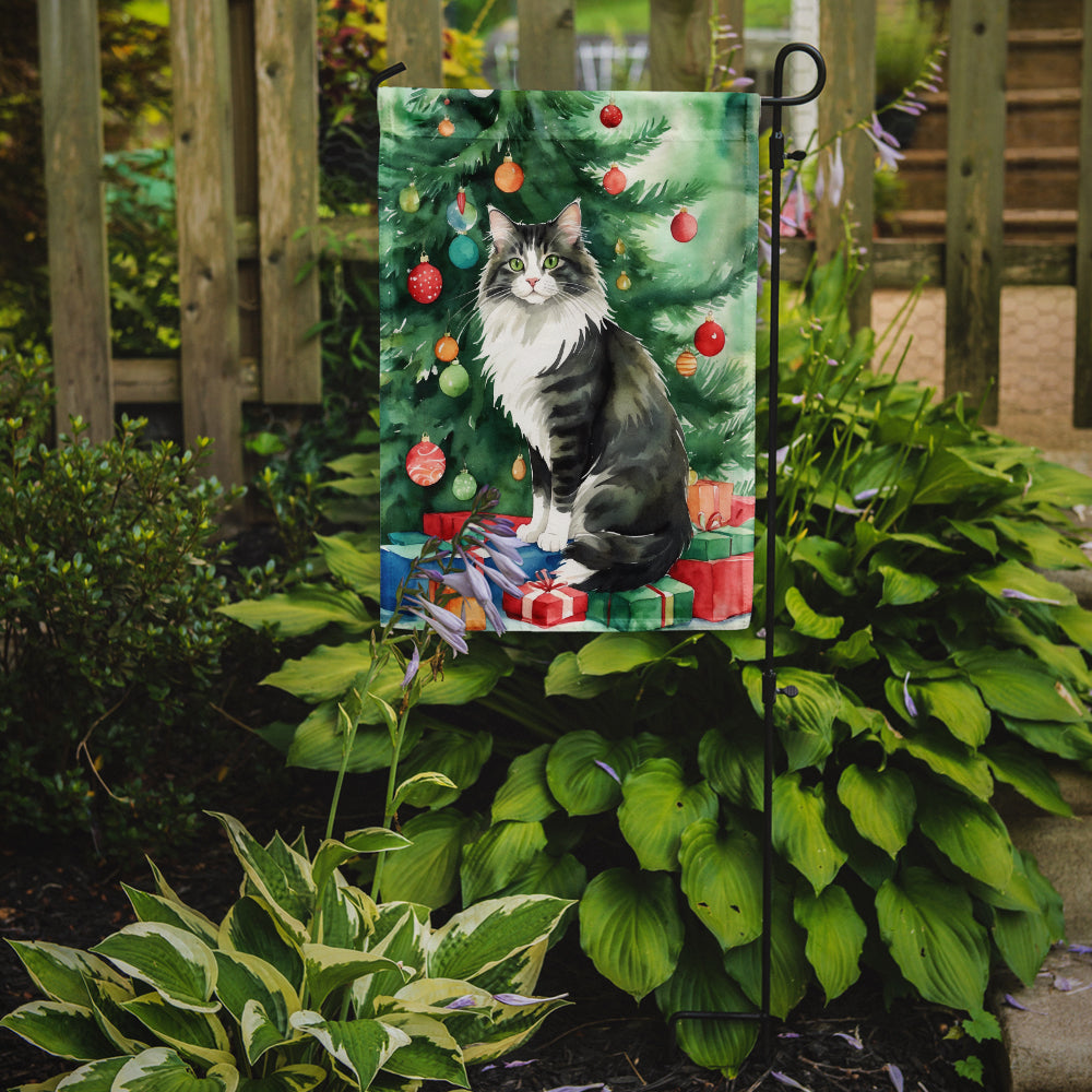 Norwegian Forest Cat By the Christmas Tree Garden Flag