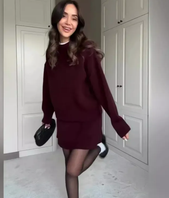 2 Pieces Knit Sweater Skirt Sets For Women