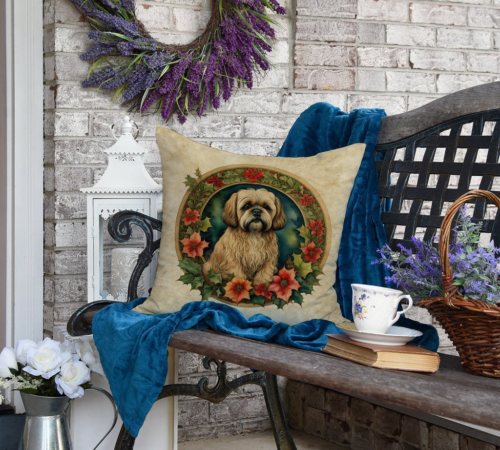 Lhasa Apso Christmas Flowers Throw Pillow