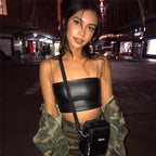 Faux Leather Spaghetti-Strap Crop Top