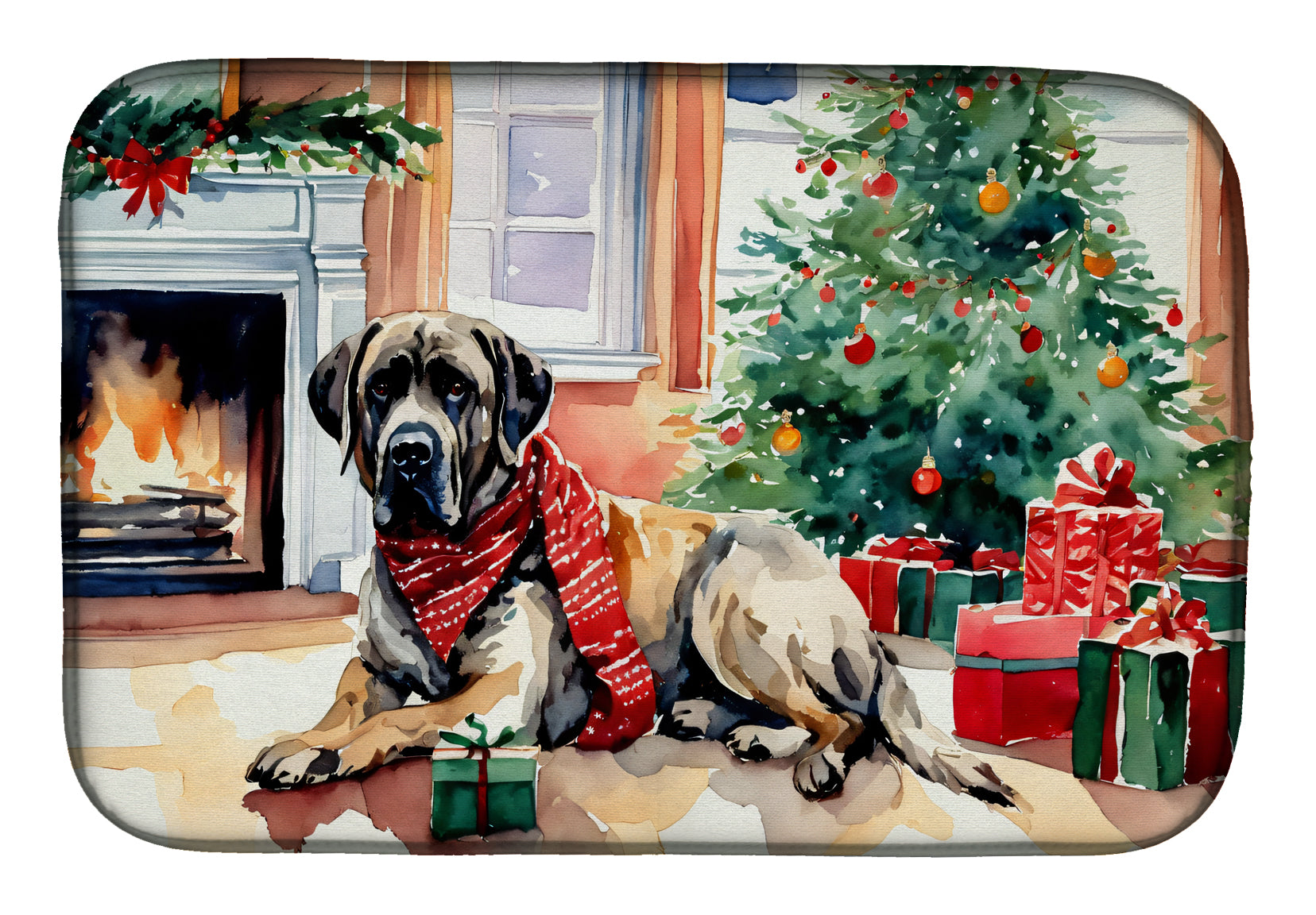 Mastiff Cozy Christmas Dish Drying Mat