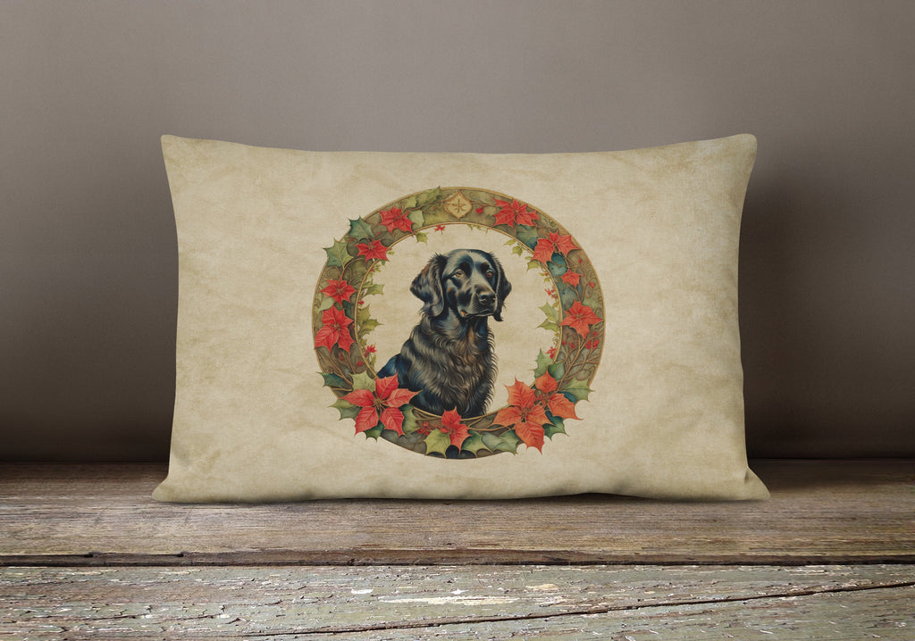 Flat-Coated Retriever Christmas Flowers Throw Pillow