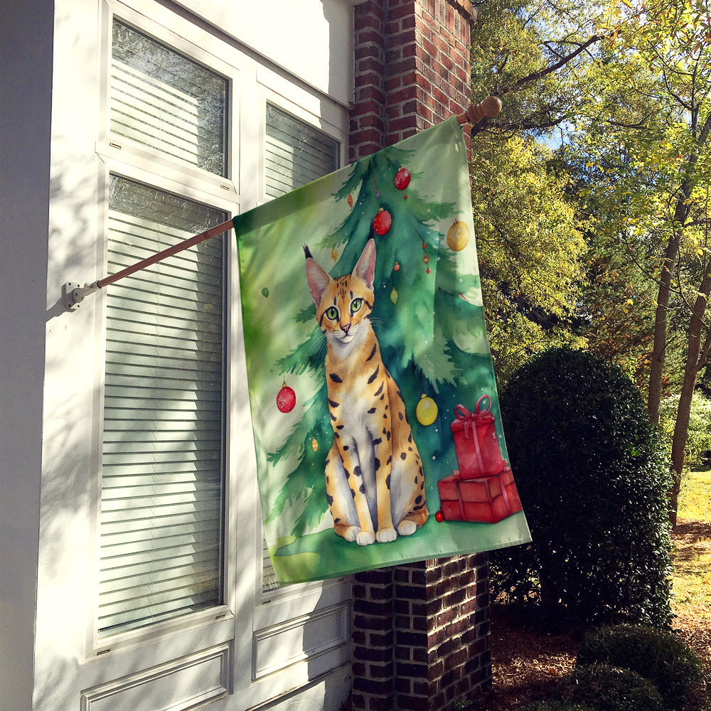 Serengeti Cat By the Christmas Tree House Flag