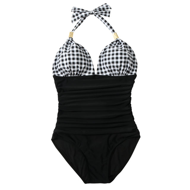 Plus Size Women's Solid Halter One Piece Swimsuit