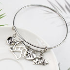 I Love My Dog Charm Bangle Bracelet with Paw Print