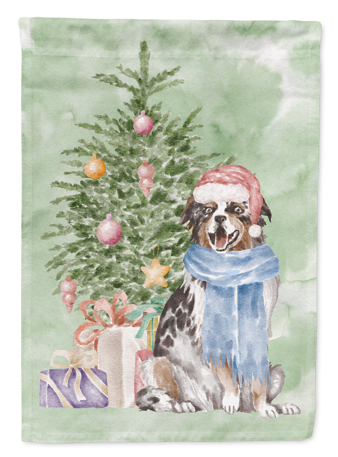 Australian Shepherd Christmas Presents and Tree Garden Flag