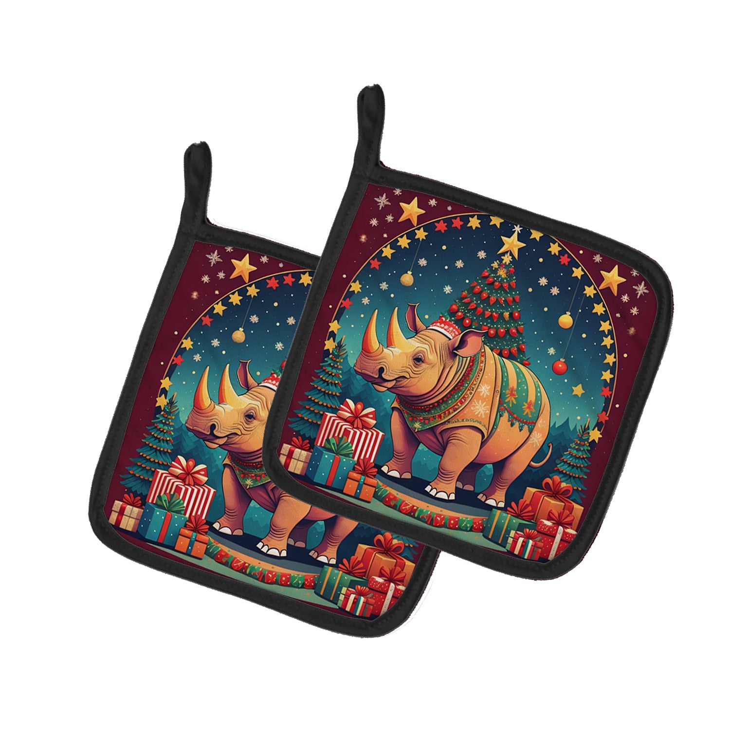 Rhinoceros Christmas Pair of Pot Holders