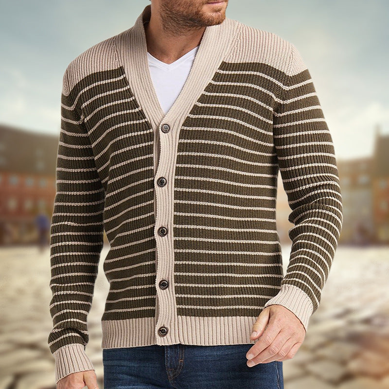 Men's Striped Jacquard Sweater for Autumn and Winter