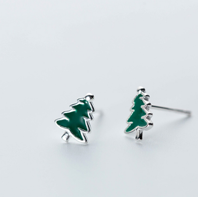 Silver Christmas Tree Stud Earrings for Women