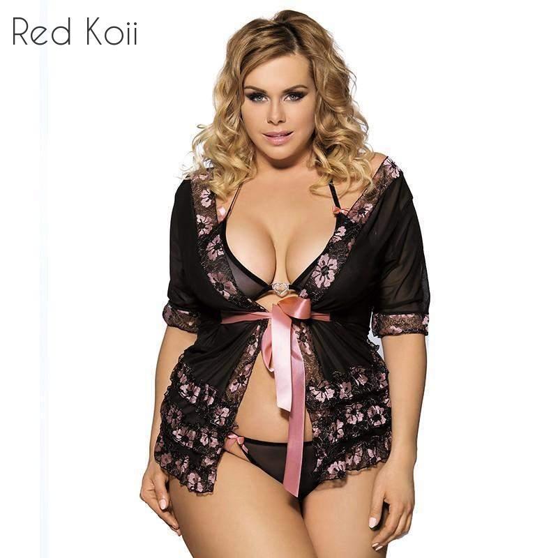 Sexy Black Lace-Up Nightgown Plus Size Lingerie