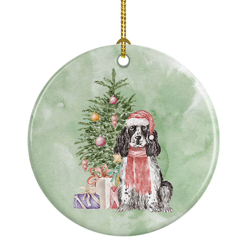 Cocker Spaniel English Black Parti Christmas Presents and Tree Ceramic Ornament