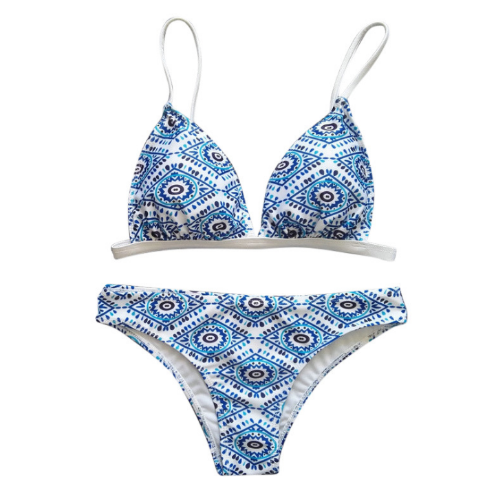 Women's Blue and White Porcelain Bikini Swimwear