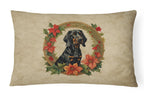 Black and Tan Coonhound Christmas Flowers Throw Pillow