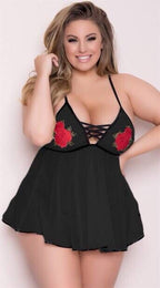 Plus Size Sexy Lace Flower Lingerie Nightgown