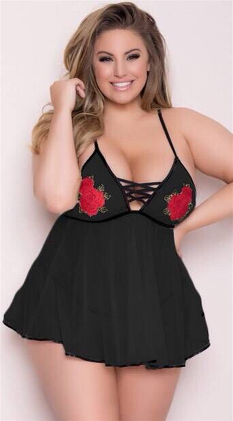 Plus Size Sexy Lace Flower Lingerie Nightgown