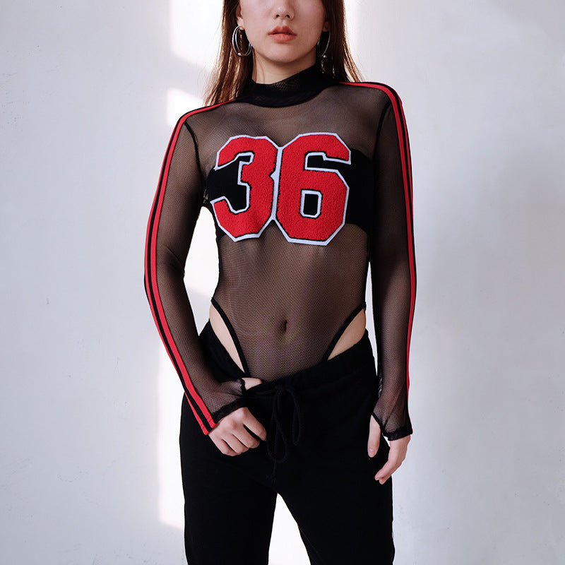Sheer Mesh Bodysuit Top, Sexy Layering Shirt