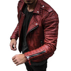 Men's Slim Fit Brown PU Leather Jacket with Lapel